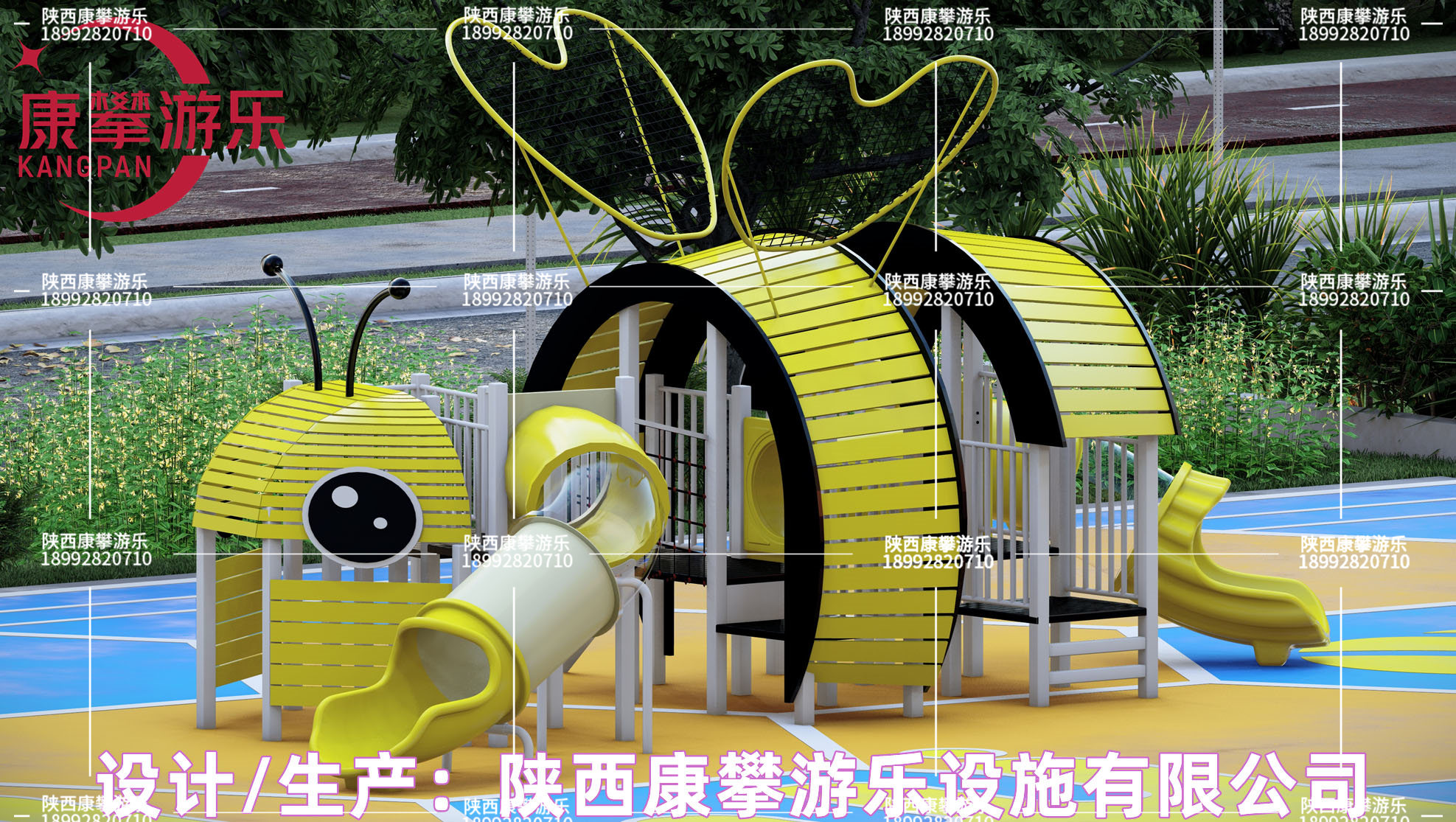 陜西漢中佛坪戶外廣場(chǎng)小蜜蜂非標(biāo)滑梯定制